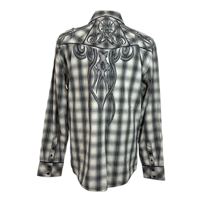 Camisa Western ROAR Strength Refined Hombre XXL Gris Tostado a Cuadros Bordada con Botones Foto 1 de 4