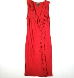 Lauren Ralph Lauren Damen Faux Wickel Rüschen Midikleid Größe 12 Rot Holiday Love - Bild 1 von 8