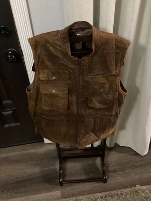 Chaqueta De Colección Banana Republic Para Hombres L Marrón Cuero Chaleco Safari Utilidad Foto Foto 1 de 3