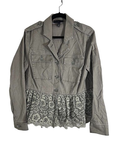 VETEMENTS Giacca Lane Bryant donna 14 verde pizzo floreale boho western preppy utilità matura