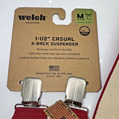 NUEVO Welch 1-1/2" Casual X-Back Tirantes Rojo Talla M 46" Extremos con Clip Foto 1 de 4