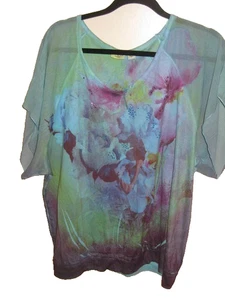 Cato Top Damen 22/24 W blau & grün Aquarell künstlerisch Boho Blumen - Bild 1 von 9