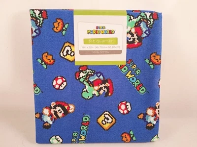 Super Mario World Nintendo Retro Toss Fat Quarter Precut Blue Cotton 18 x 22-in - Image 1 of 4
