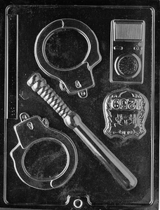 POLIZIST KIT STÜCKE Form Süßigkeiten Schokolade Seifenformen Cop Abzeichen Handschellen Polizei - Bild 1 von 1