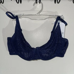 NWT DKNY Modern Lace Sheer Unlined Demi Bra DK4019 Size 32DD Dark Blue - Picture 1 of 7