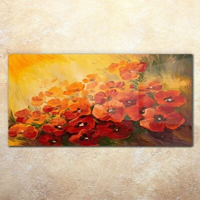 Wandbilder Glasbild Druck auf Glas 140x70 Kunst Gemälde abstrakte von Mohnblumen - Bild 1 von 4