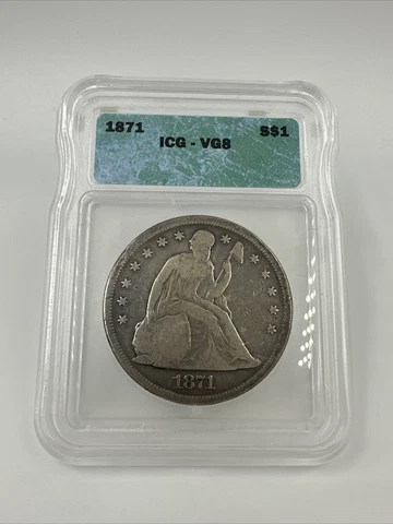 1871 Seated Liberty Silver Dollar ICG VG-8 Cover