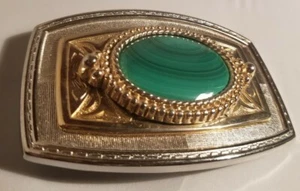 Metal Goldtone Belt Buckle with Green Polished Stone - Picture 1 of 4