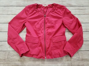 ANN TAYLOR LOFT XS PETITE PINK COTTON LIGHTWEIGHT SPRING ZIPPER JACKET TOP - Picture 1 of 8