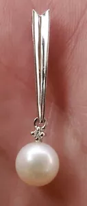 Perlweiß Rund Schliff und Diamant Anhänger 14KT MASSIV Weißgold - Bild 1 von 24