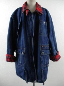 Women's sz XL 1X 2X Vtg 1970's East West Blue Denim Red Plaid Flannel Lined Coat - Picture 1 of 19