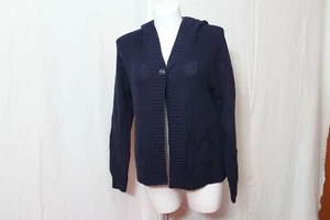 Sonoma Misses XL Long Sleeve Blue Ink One Button 100% Cotton Hooded Sweater NWT - Picture 1 of 7