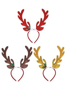 Glitter Reindeer Antler Headband with Holly - 1 Headband - Picture 1 of 1