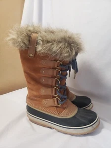 Sorel Joan of Ark Winter Snow Boots Style NL1540-258 Size 8 EUC! Navy/Brown - Picture 1 of 9