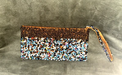 MULTICOLOR BEADED Clutch Wristlet Zip-close 8”x  4” Free Shipping - Image 1 of 4