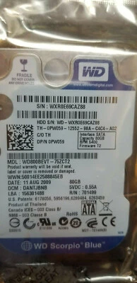 WD WD800BEVT-22ZCT0 80GB 2.5" Hard Drive DCM: HANTJBBB WD800BEVT - Image 1 of 3