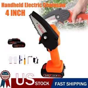 Portable Electric Chainsaw 4-Inch Mini Cordless Chain w/ 2 Rechargeble Batteries - Picture 1 of 14