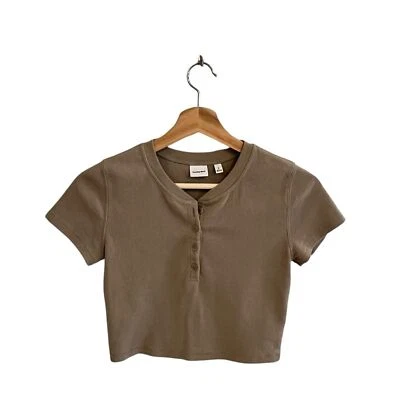 Aritzia Sunday Best Y2K Cropped Henley Baby Top Size SMALL Ethical Minimalist - Image 1 of 4