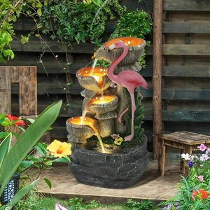 25" Tall Outdoor Water Fountain, 5 Tier Waterfalls Fountain with 5 LED Light - Picture 1 of 8