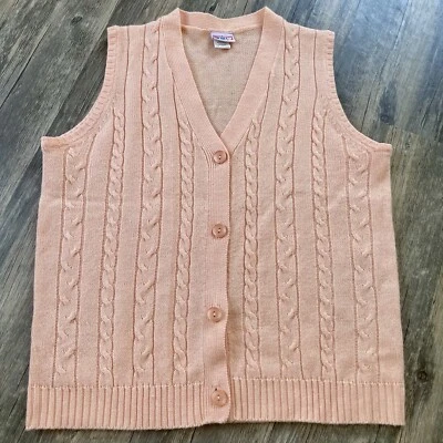 Винтажный American Sweetheart Haband персиковый коралл вязаный свитер жилет бабушка MED - Изображение 1 из 4