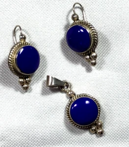 Sterling Silver Pendant Earrings Set 925 Mexico Blue Howlite Gemstone - Picture 1 of 3