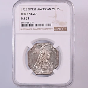 1925 Norse American Medal Thick Silver NGC Certified MS 63 - Picture 1 of 2