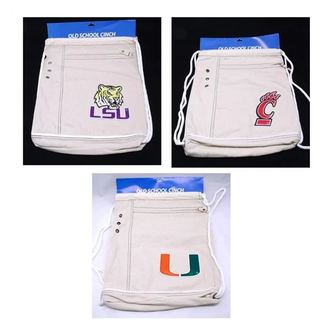 NCAA Old School Cinch Backpack Drawstring Sack MIAMI LSU CINCINNATI Cover