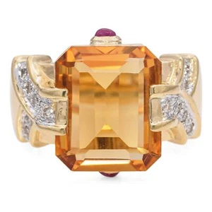Yellow Gold Citrine and Diamond Retro Cocktail Ring - Picture 1 of 7