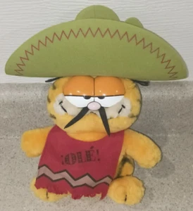 Senor Garfield Peluche Gatto Sarape Sombrero Baffi 10° Compleanno 1988 Ottime Condizioni - Foto 1 di 6
