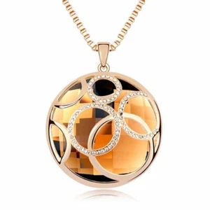 FLORAY DAMEN KRISTALL HALSKETTE IN CHAMPAGNER GOLD MIT KREIS STRASS ANHÄNGER - Bild 1 von 5
