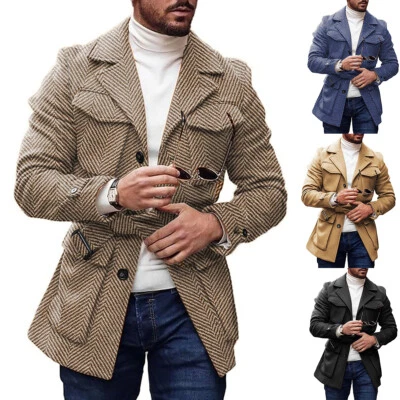 Autumn Men's Herringbone Retro Coat Multi Pockets Casual Street Sports Jackets - Image 1 of 4
