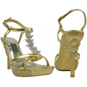 Womens Dress Sandals High Heels Platforms Sexy T-Strap Rhinestones Shoes Sz 5-10 - Picture 1 of 13