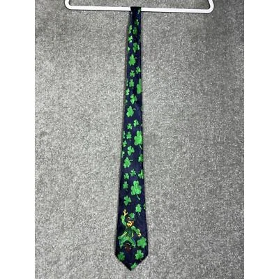 Gravata pontiaguda Fratello Leprechaun Clover St Patricks Day masculina poliéster azul verde - Imagem 1 de 4