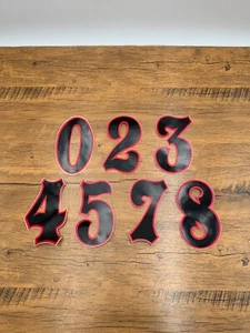 BMX Number Plate Sticker Decal NOS Old School Schwinn Haro BLACK RED - Picture 1 of 8