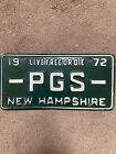 1972 New Hampshire Vanity License Plate - PGS - Nice!