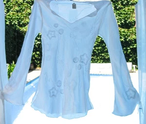 Tunic top blouse caftan v-neck extra long bell sleeves embroidered cover up - Picture 1 of 11