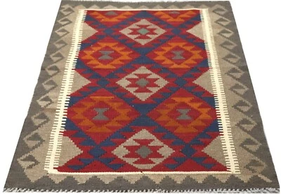 Original Handmade Afghan Tribal Dark Rustic Geometric Wool Kilim Rug 97x147cm - Image 1 of 3