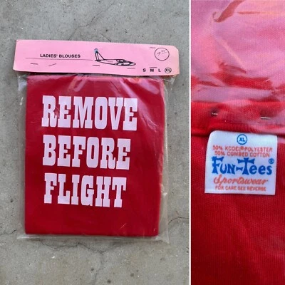 Новый нераспакованный 1970-х годов весело футболки Sportswear удалить перед полетом авиации футболка XL юмор - Изображение 1 из 4