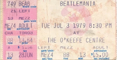 BEATLEMANIA O-KEEFE CENTRE TORONTO JULY 3 1979  TICKET STUB - Image 1 of 2