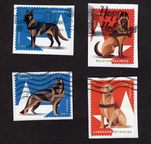 #5405-8 Military Dogs Se-Tenent Set of 4 Stamps, Used, Forever, On Paper - Picture 1 of 1