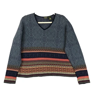LL Bean V-Neck Sweater Blue Nordic Womens Med Regular V-Neck Long Sleeve - Picture 1 of 8