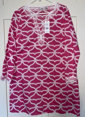 Blusa/vestido popover túnica rosa Vineyard Vines LRG cauda de baleia cobertura de praia novo com etiquetas - Imagem 1 de 4