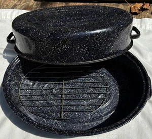 Oval Roaster 17 x 16 in and 16 x 12in (Speckled Black) Enamelware roasting pans - Picture 1 of 18
