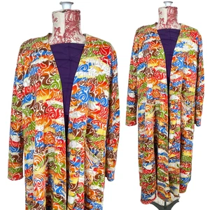 Bunte 70er Style LULAROE REGENBOGEN MORGENMANTEL JACKE Taschen Strickjacke Long Pullover M? - Bild 1 von 12