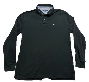 Tommy Hilfiger Para Hombres Regular XL Malla de Algodón Sólida Manga Larga Polo Negro - Imagen 1 de 6