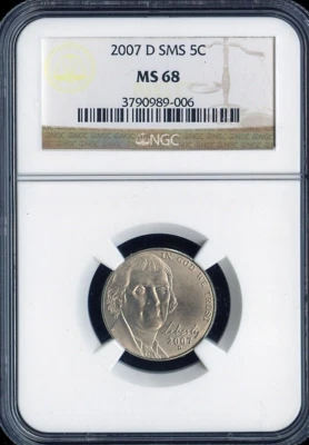 2007 D Jefferson Nickel 5C NGC MS68 FS SMS Quality - Image 1 of 2