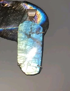Rough Labradorite 925 Silver Gemstone Pendant. Stunning. Rectangular (3818) - Picture 1 of 9