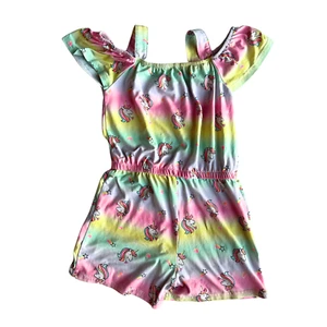 Forever Me Girls Sleeveless Romper SIZE 6 Rainbow Unicorn Stars Jumper Shorts - Picture 1 of 6