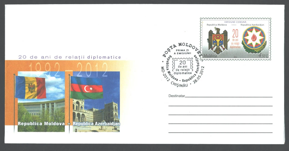 2012 Moldova , 20 years Moldova - Azerbaidjan diplomatic relations , stationery - Image 1 of 1