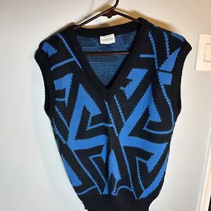 vintage Cliffside knit sweater vest mens M 100% Acrylic made in USA Black And Bl - Picture 1 of 7